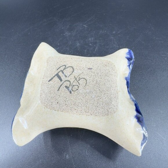 TB Pots Pottery Flower Frog Holder Hand Painted Made In Maine Stoneware Vintage - Picture 7 of 15